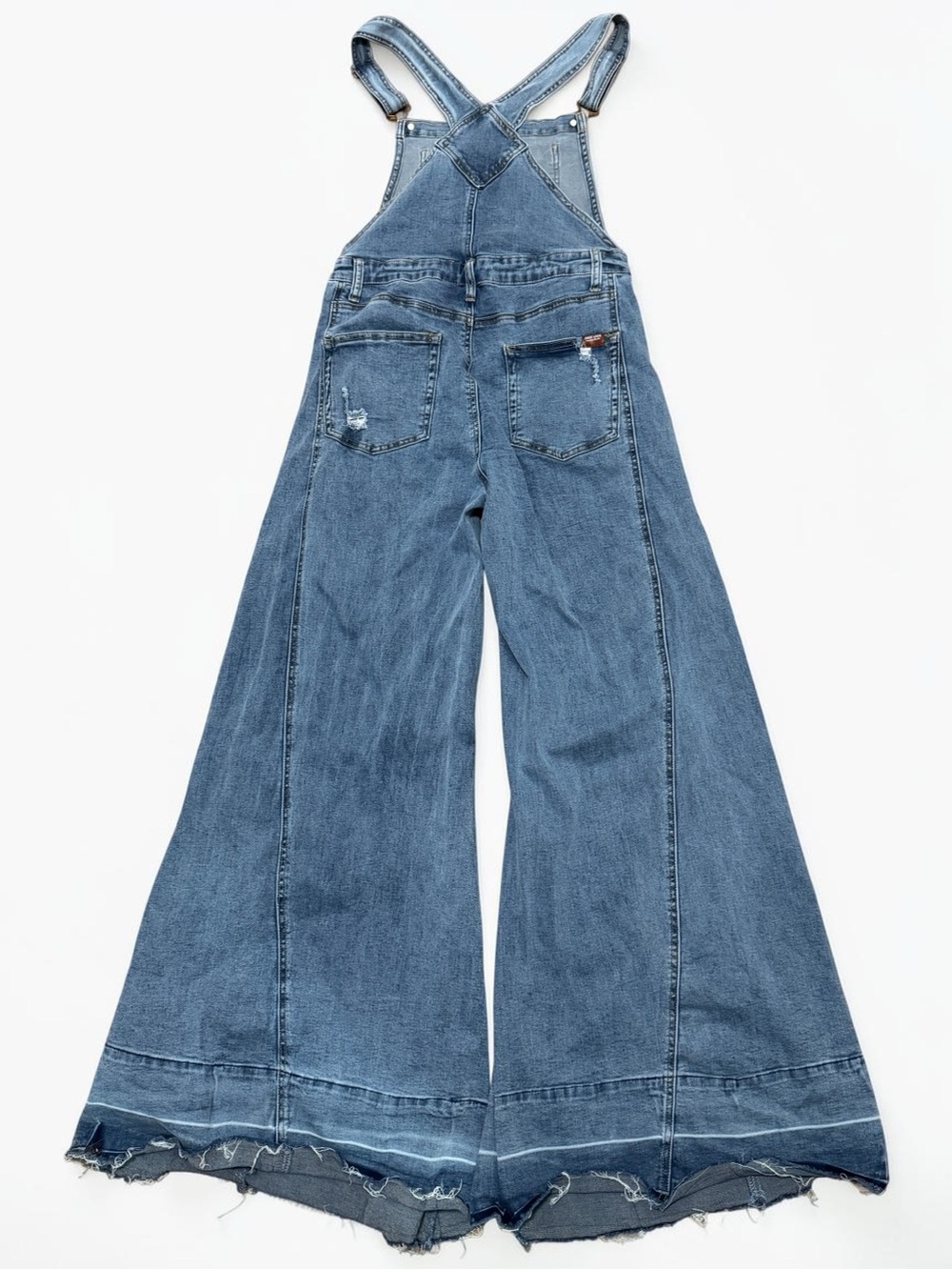 Sweet Look Premium Denim Bib Overalls Jumpsuit Wide Leg Distressed - Picture 2 of 4